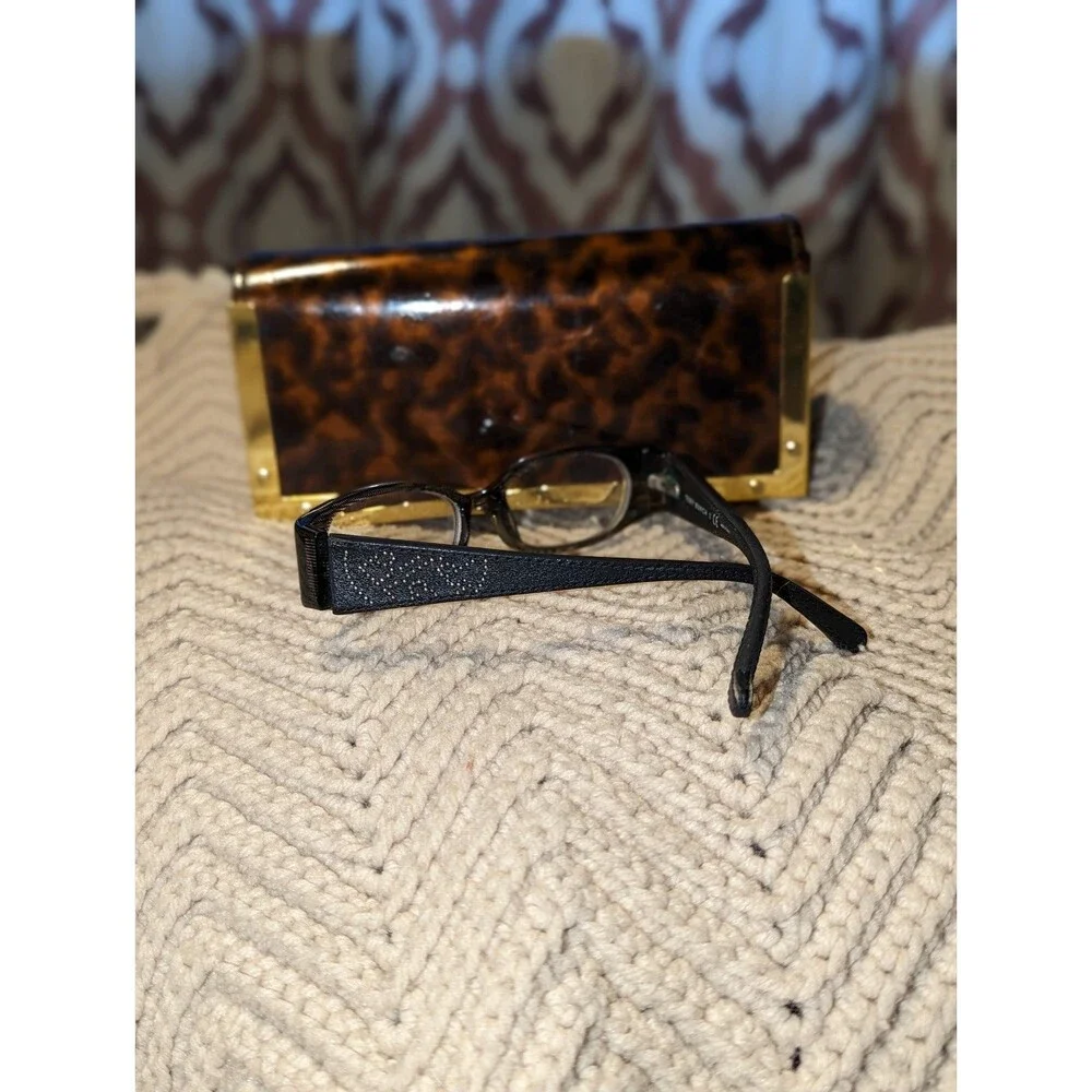 Vintage Tory‎ Burch Y2K Black Leather Eyeglass Frames and Tortoise Case Rx